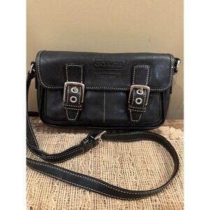 Vintage‎ Coach Leatherware Bleecker 9355 Black Silver Hardware Crossbody Purse